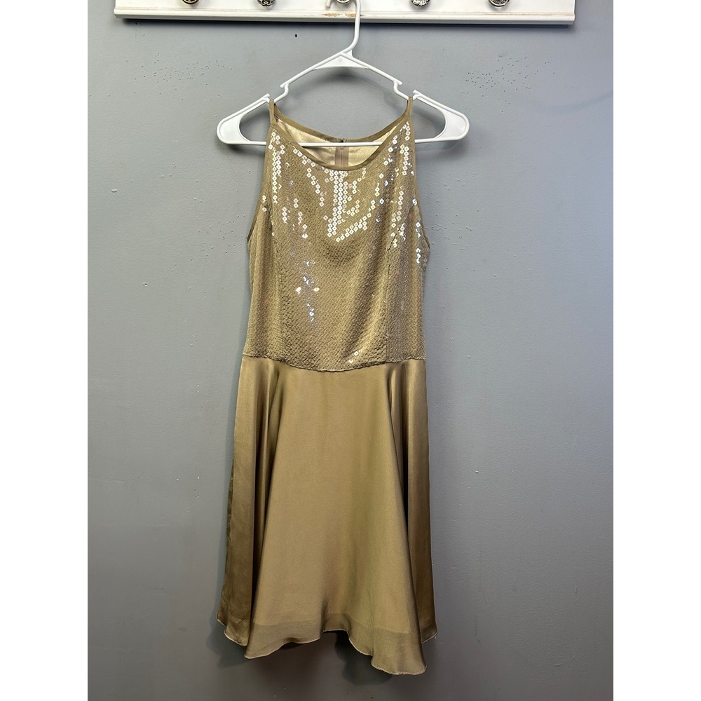 Jessica McClintock Dress Womens 8 Gold Sequin Fit and Flare Cocktail Formal